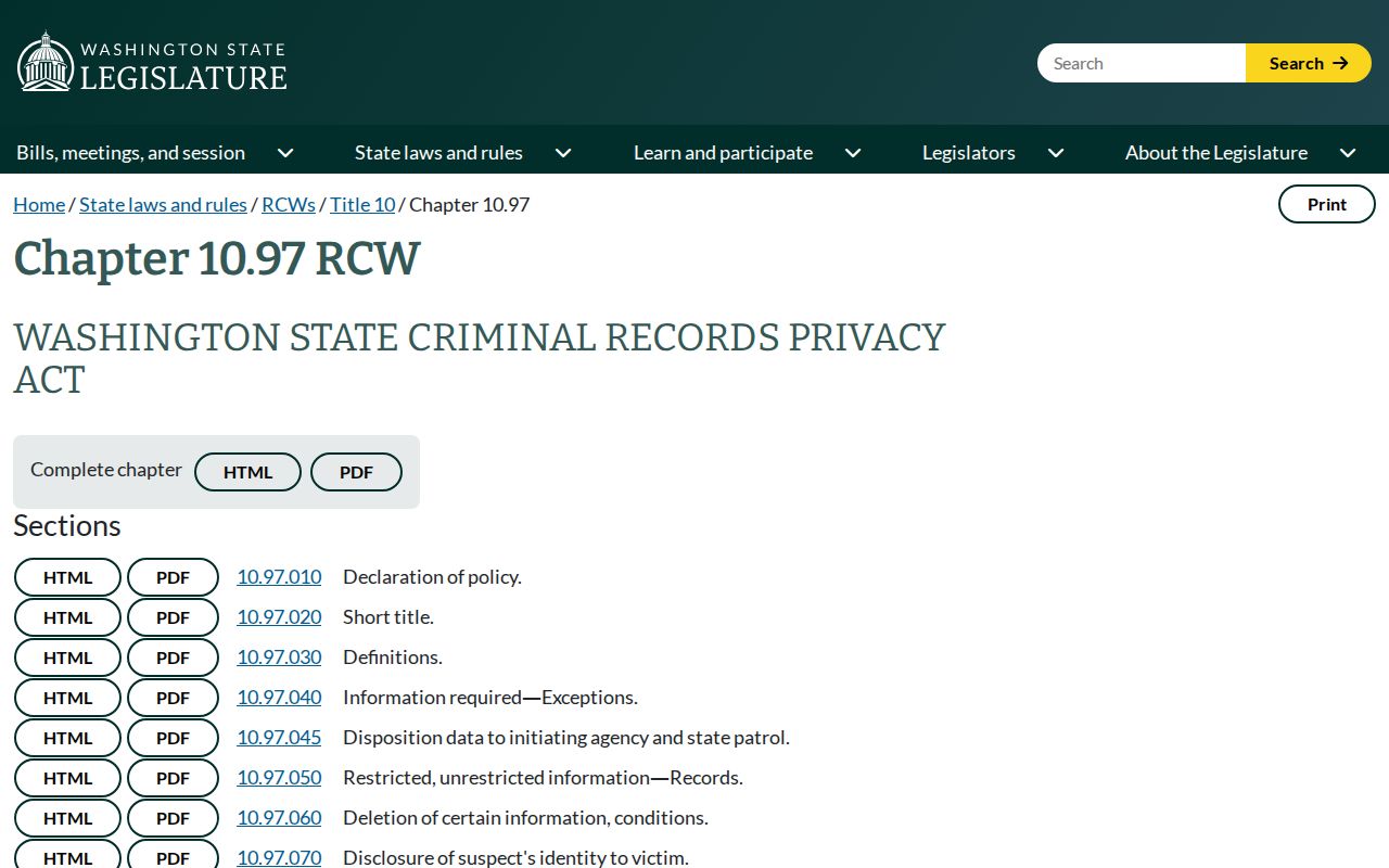Washington criminal records privacy law governing Franklin County arrest records