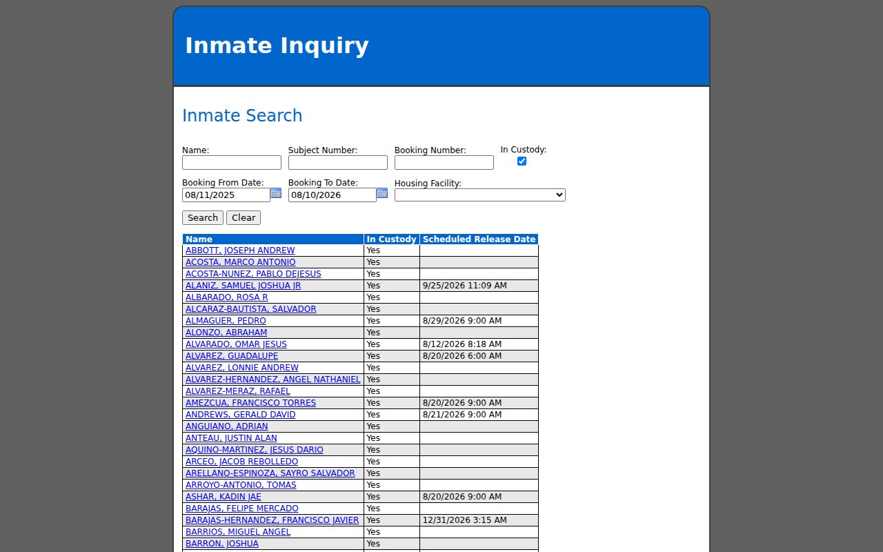 Franklin County arrest search through official Inmate Inquiry