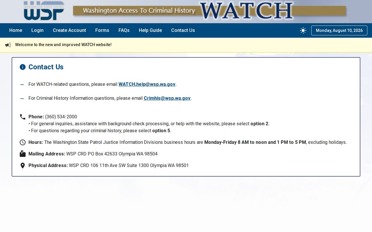 Washington State Patrol criminal records contact for Franklin County arrests