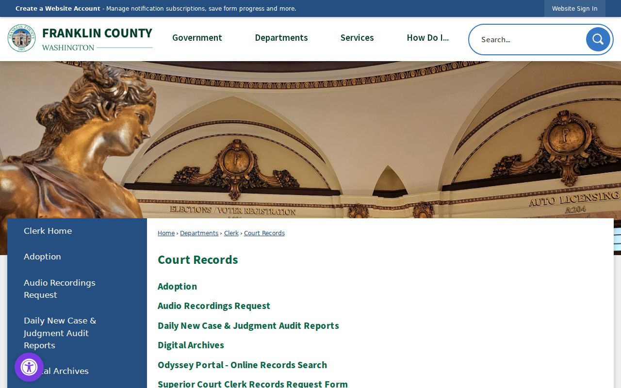 Franklin County criminal court records and Odyssey access page