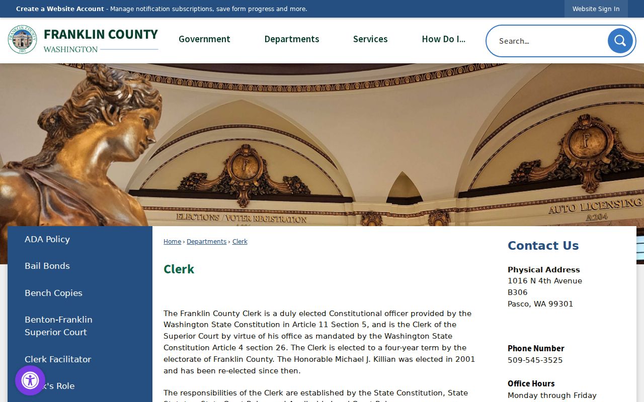 Franklin County court case records at the Superior Court Clerk