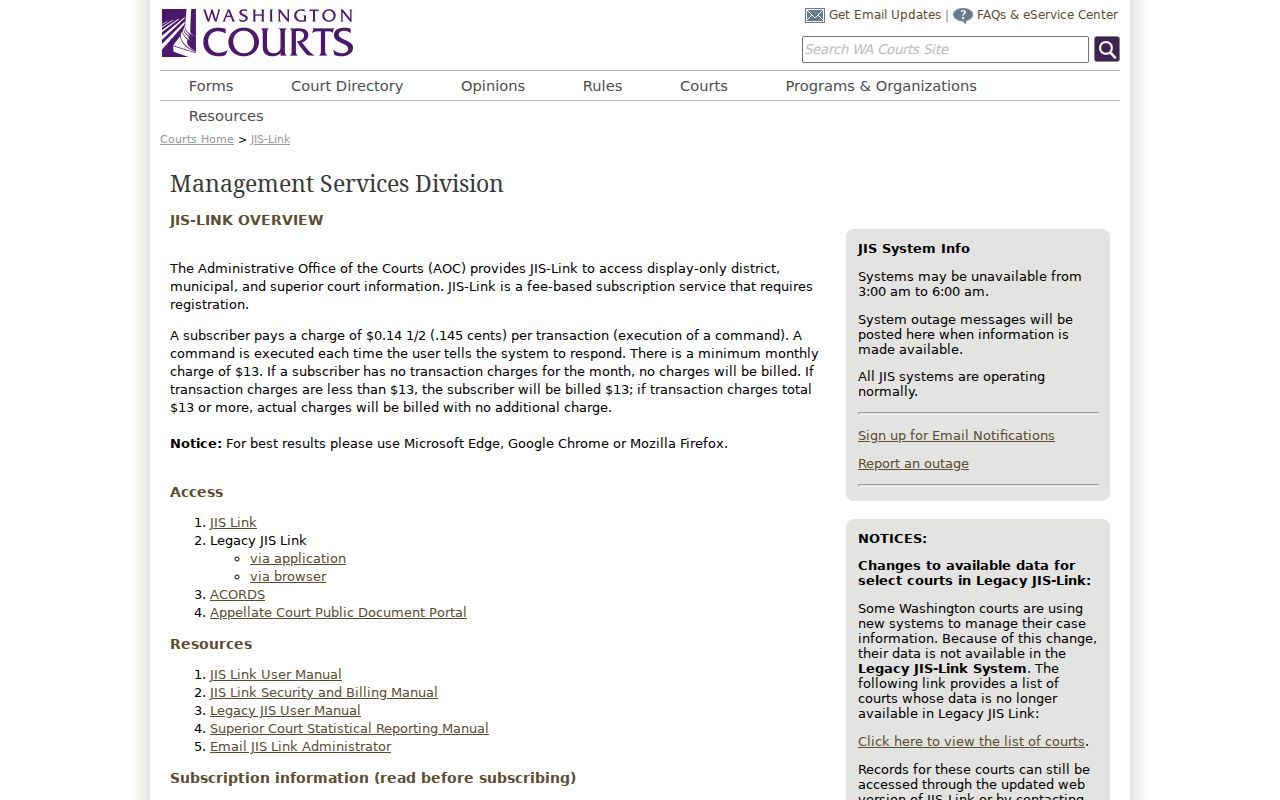 Kahlotus criminal court records through official Washington JIS-Link