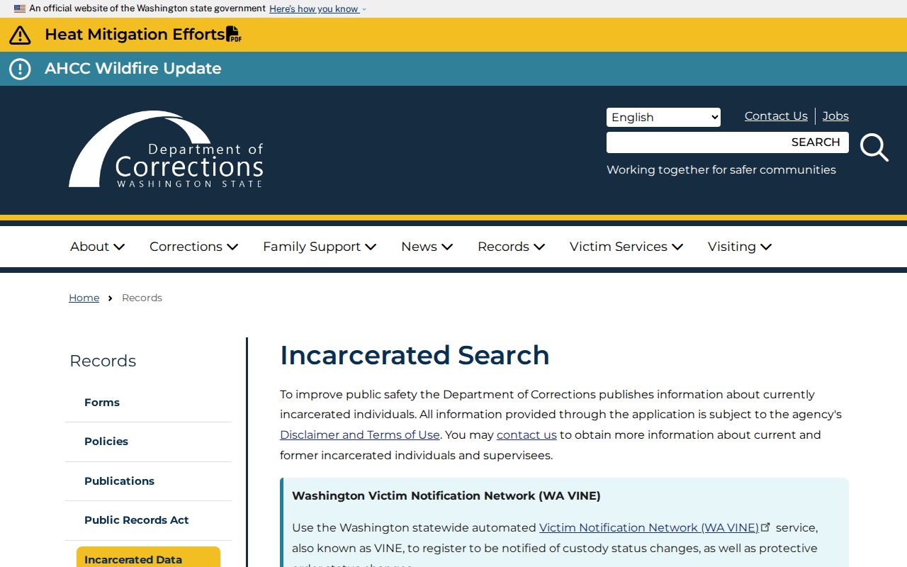 Franklin County criminal custody record and Washington DOC locator
