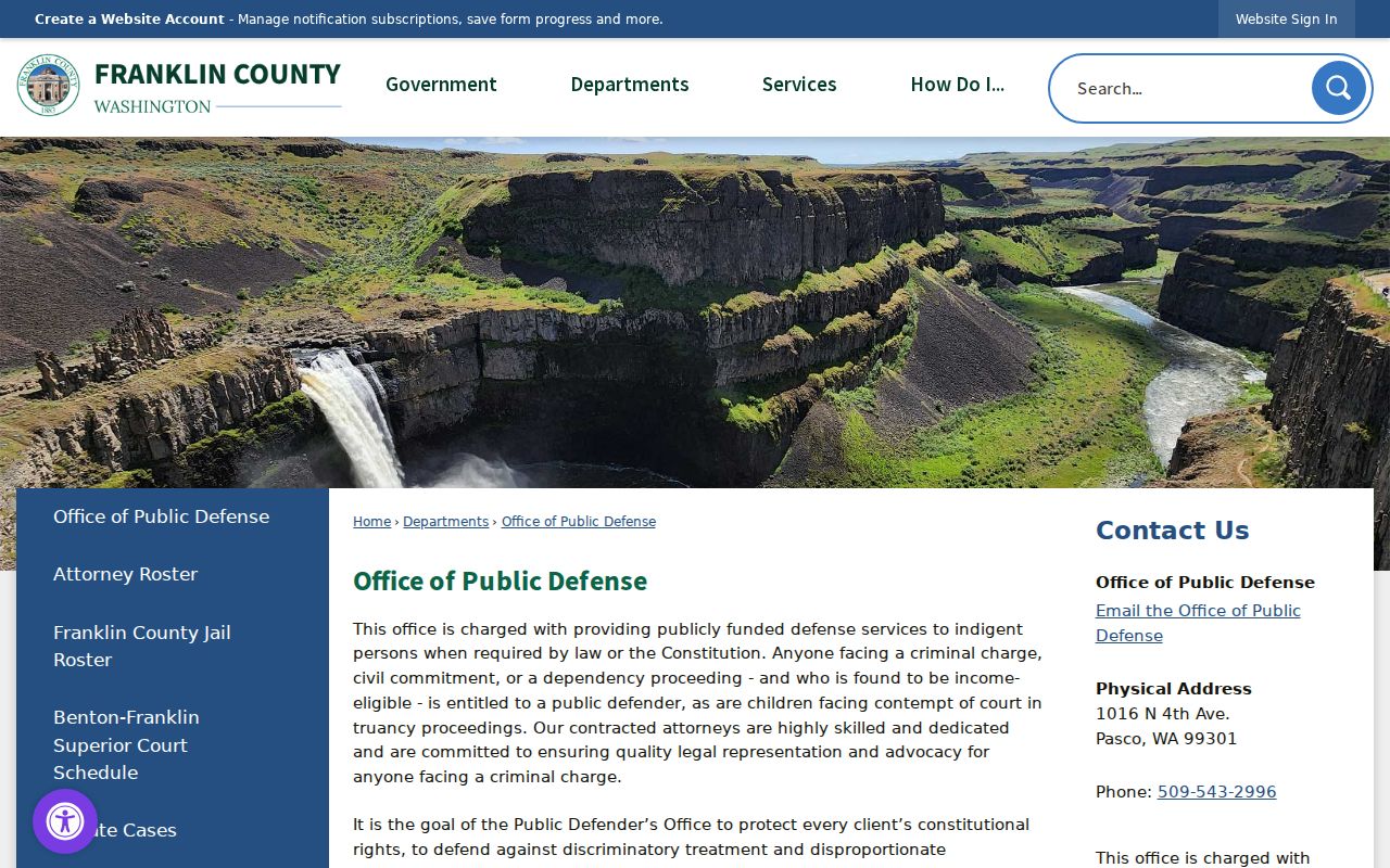 Franklin County criminal record and Office of Public Defense information