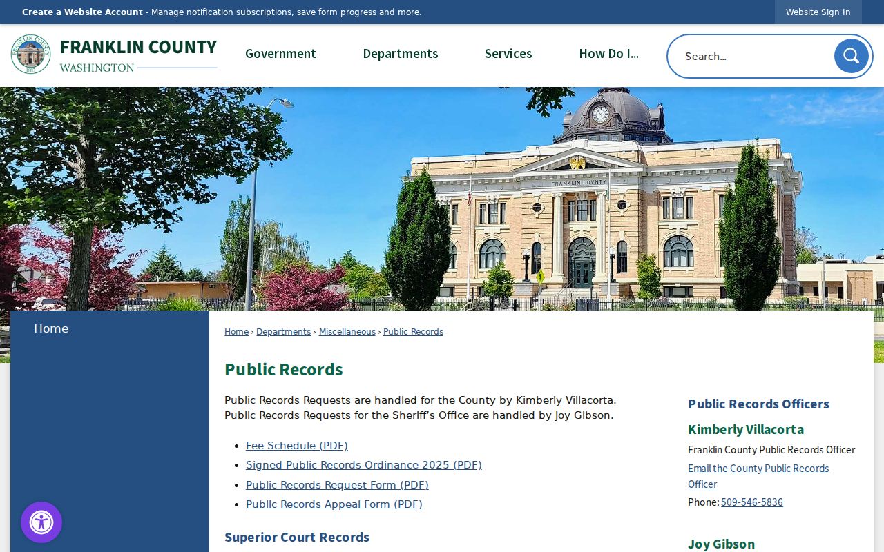 Franklin County criminal records GovQA request page